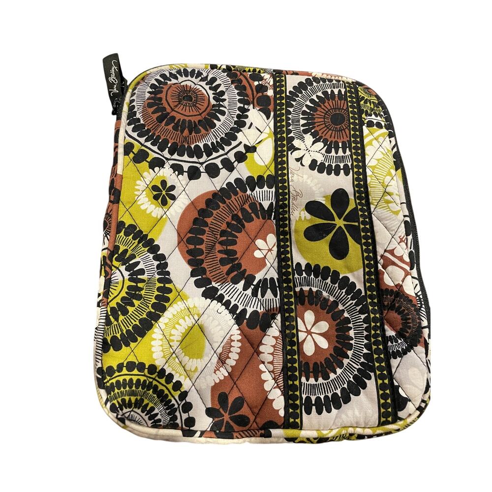 Vera Bradley Cocoa Moss‎ Black Brown Green Cream Cotton Tablet Case Zip closure